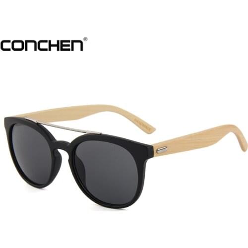 CONCHEN Bamboo Sunglasses Feminine Metal Bridge Tortoiseshell Frame Wooden Sunglasses Ladies
