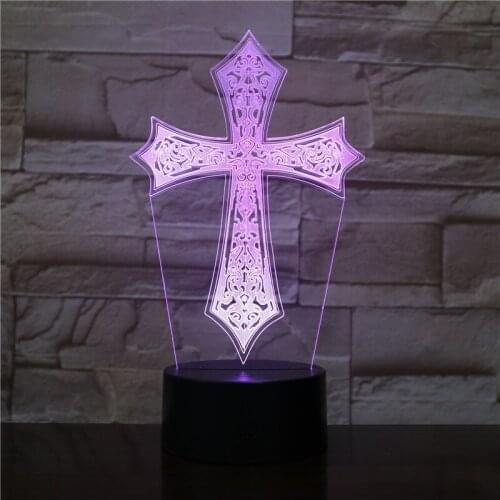 Image of Cross Night Light LED Bedside 3D Lamp Pray Lighting Night Light LED Acrylic Nightlight Christians Gathering Room Decor