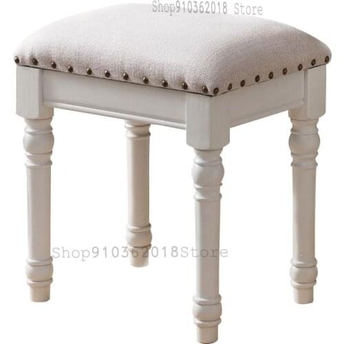 Solid Wood Makeup Stool European Style Dressing Stool Simple Dressing Table Chair Soft Bag Square Stool Small Apartment Shoe Cha