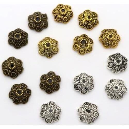 50pcs Mixed Tibetan Silver Gold Metal End Bead Caps Accessories For Diy Jewelry Making Bracelet Earring Finding Wholesale