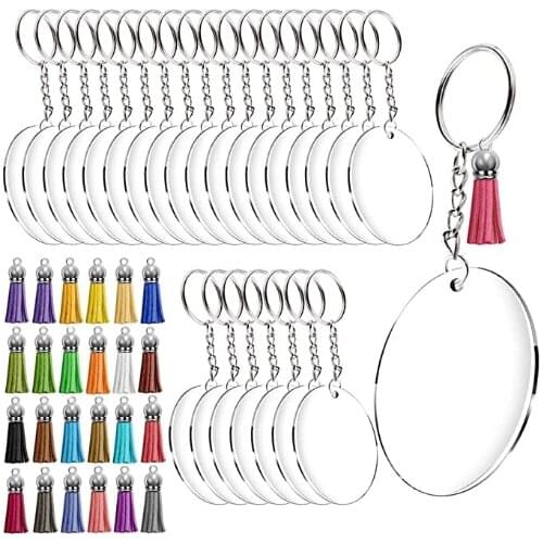 Acrylic Keychain Blanks, Transparent Round Acrylic Discs Circles, Colorful Tassel Pendants for DIY Projects and Crafts