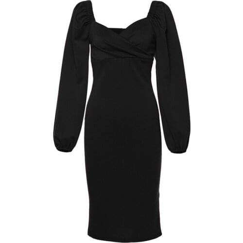 Women Long Sleeve Sexy Party Dresses Puff Sleeve Off Shoulder Bodycon Slim Dress Vestidos