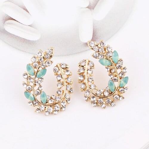 LUBOV Bohemia Handmade Crystal Acrylic Leaf Stud Earring For Women Date Gift Wholesale Jewerly
