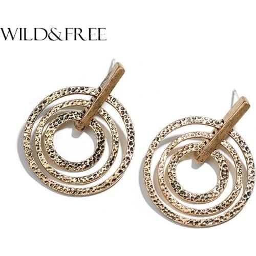 Bohemian Big Earrings For Women Vintage 2 Colors Metal Hollow Round Dangle Drop Earrings Statement Jewelry Brincos Pendientes