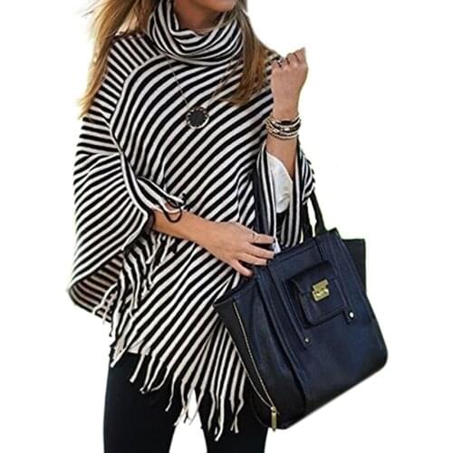 Turtleneck Sweater Women Autumn Winter Knitted Shawl Sweater Casual Pullovers Stripes Warm Women Jumpers Pull Femme