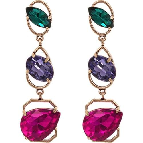 ZHINI New Design Gold Color Long Earrings for Women Korean Style Color Crystal Rhinestone Earrings Jewelry 2020 brincos