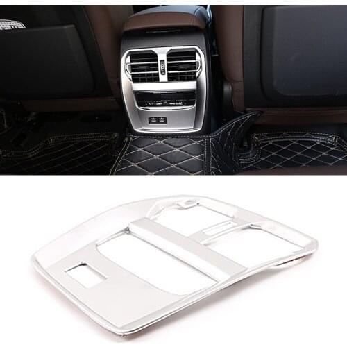1Pc Matte Silver ABS Car Interior Rear Air Condition Air Vent Outlet Anti-kick Cover Frame Decal Trim fit for BMW 3 Series 2020