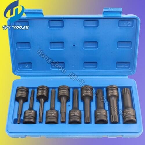10pcs 1/2" DR.Impact Spline Bit Socket Set M5 M6 M8 M9 M10 M11 M12 M14 M16 M1878mm length