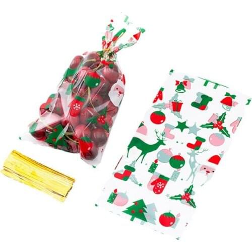 100 pieces of Christmas baking packaging bags 4 types of mixed gift flat pockets