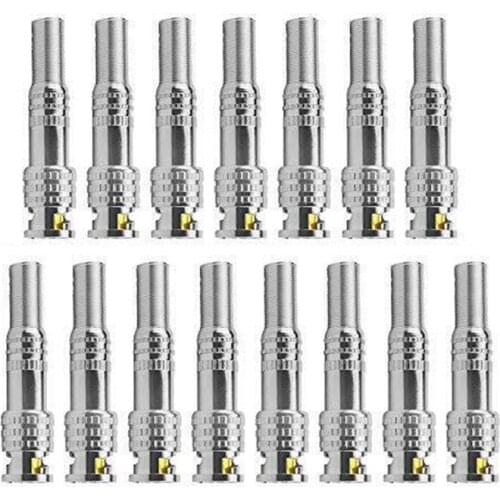 15Pcs BNC Male Connector Coax Male Crimp Plug RG59 Nickel Plated Coupler Extension Coaxial Cable With Copper Pin