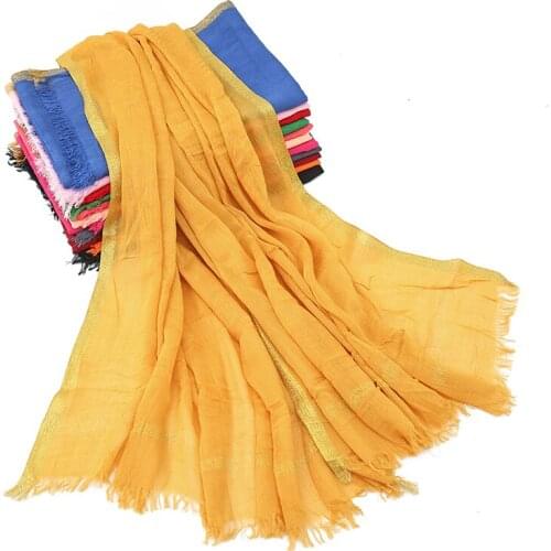 2020 Plain Cotton Scarf Gold Glitter Tassel Shawl Muslim Women Hijab Stoles Female Shimmer Scarves Islam Long Headband Turban