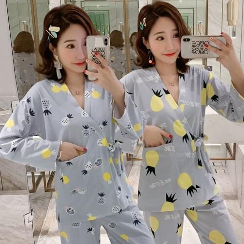 2021 Spring Autumn Long Sleeve Kimono Pajama Sets for Women Sleepwear Suit Pyjamas Homewear Loungewear Pijama Mujer Home Clothes