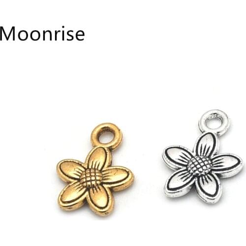 30Pcs Antique Silver Plated Flowers Charms Pendant DIY Bracelets Necklace Jewelry Making Craft 13x10mm