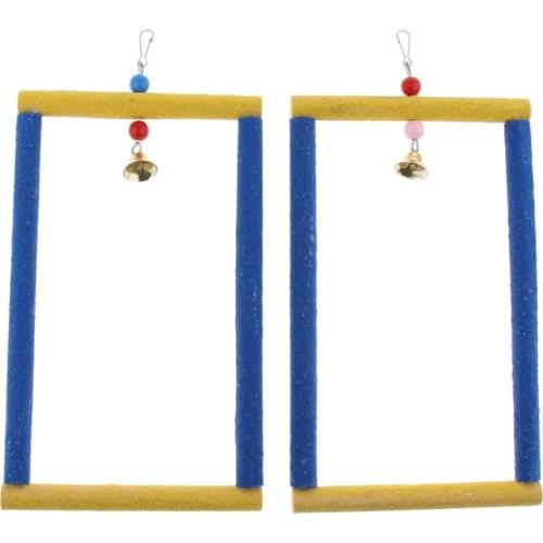 Amagogo 2x Pet Bird Cage Hanging Parrot Parakeet Stand Wood Swing Perch Ladder