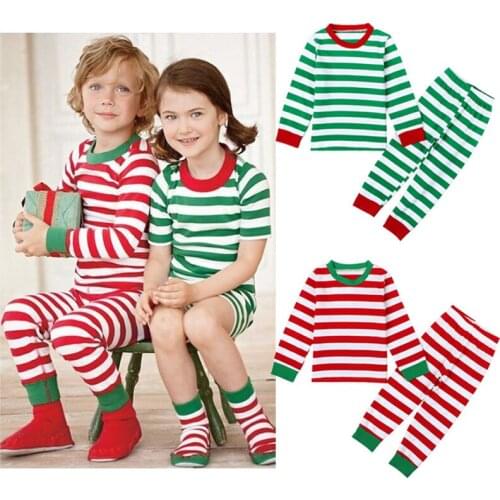 Christmas Halloween Childrens Clothing Boys Girls Sleepwear Suit Stripes Pajamas Suit Round Neck Pyjama Cotton Childrens Sets