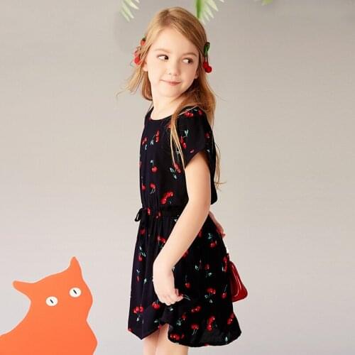 Girls broken flower dress summer dress childrens short sleeves childrens cotton dress dark blue