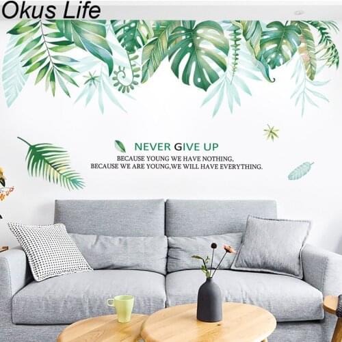 DIY Large 175*96cm Europe Green Leaf Wall Stickers "Never Give Up" Vinyl Home Decor Nature Planet Wall Decal For TV Sofa Bedroom