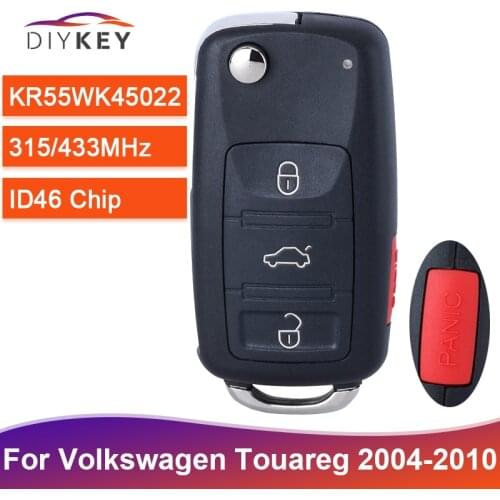 DIYKEY FCC: KR55WK45022 for Volkswagen Touareg 2004-2007 Replacement Smart Remote Key Fob 3+1 Button 433MHz / 315MHz ID46 Chip