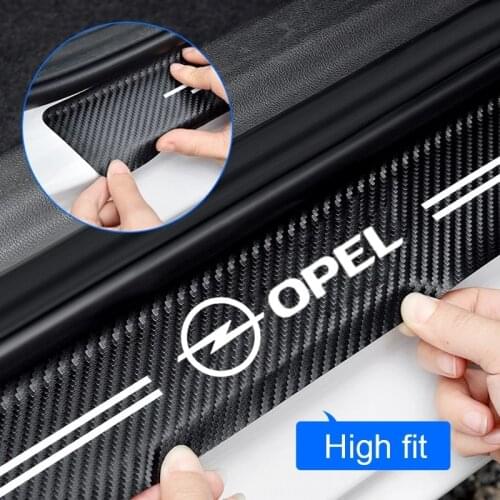 For Opel astra j h g insignia mokka corsa d vectra 4 pcs Car Door Sill Leather Sticker Carbon Fiber Protective Stickers
