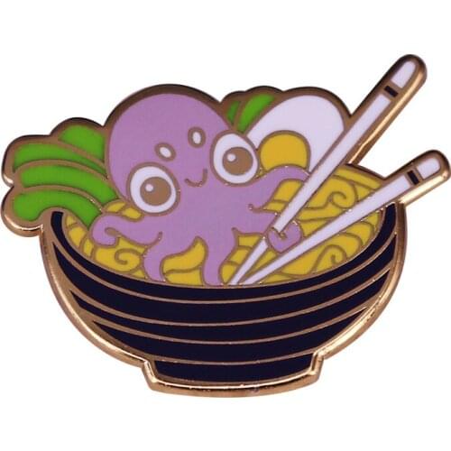 Squid Noodles Enamel Pin Best Solution For Hungry Brooch Cute Food Accessory