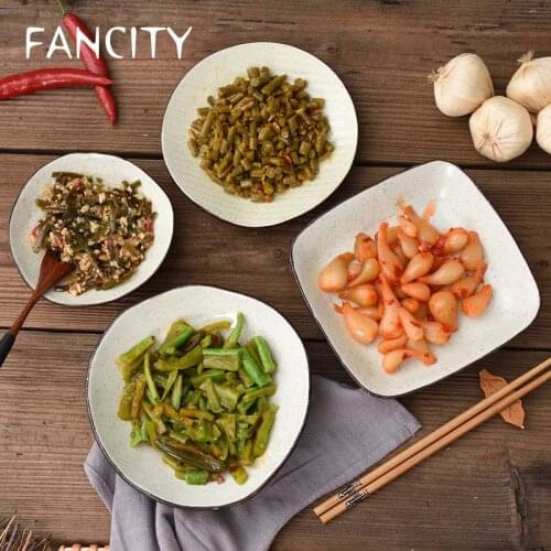 FANCITY Simple Japanese Plate Snack Plate Cold Vegetable Plate Square Plate Dish Dish Underglaze Fruit Plate Household Ceramic R
