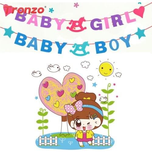 Tronzo Baby Shower Banner Birthday Party Decorations Kids Non-woven Fabrics Cartoon Baby Girl Boy Flag Baby Shower Boy Girl