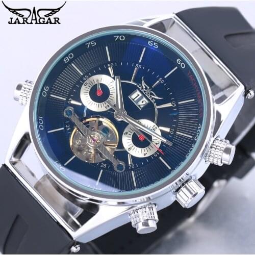 JARAGAR Brand Classic Business Mechanical Watch Men Luxury Tourbillon Automatic Watches Rubber Band Auto-Calendar Wristwatches