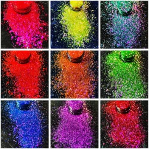 Beauty Colornails Laser Mixed Shinning Colorful Neon Glitter Powder Sequins For Nail Flakes 3D Charm Dust Resin Decorations