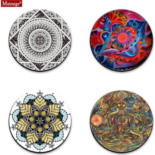 Datura Flowers Round Mouse Pad Black Color Game Lock Edge PC Laptop Supplies Rubber Desk Mat 20cm for MacBook Xiaomi Lenovo