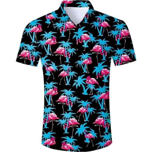 Summer Hawaiian Shirt Mens Beach Short sleeve Shirts Animal Pink Flamingo Lotus 3D Printed Harajuku Casual Shirt Drop Shipping