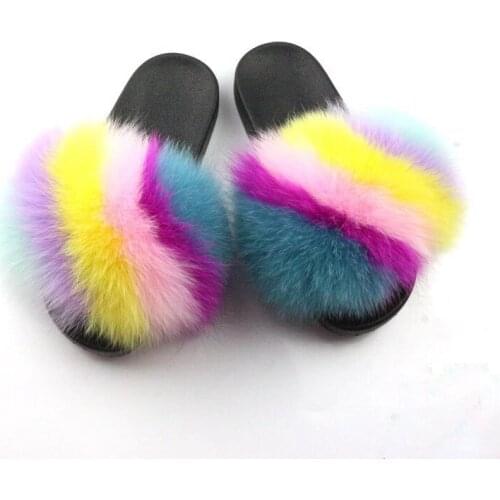Fur Slides Womens Slippers Casual Flip Flops Beach Plush Fluffy Furry Designer Slippers Female Sandal Outdoor Street Fur Slides