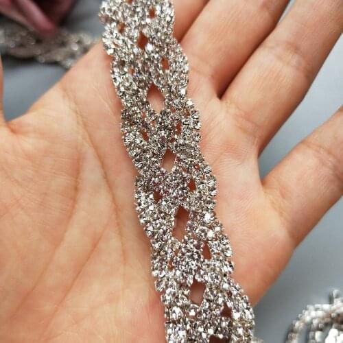 30cm Fashion Cross Around Tape Rhinestones Trim Silver Crystal Metal Chain Headwear Accessories Dress Decoration 20mm width