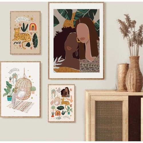 Fashion Portraits Jungle And Leopard Wall Art Poster Print Canvas Painting Minimalist Picture Interior Living Room Decoration