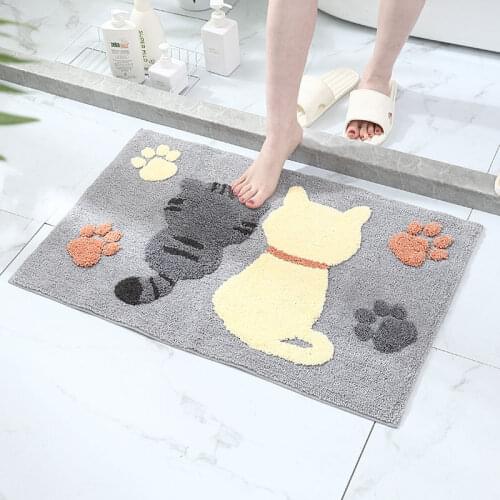 Cartoon Bathroom Toilet Absorbent Non-slip Floor Mat Bedroom Carpet Cute Cat Entering Door Floor Mat Bathroom Mat #8279