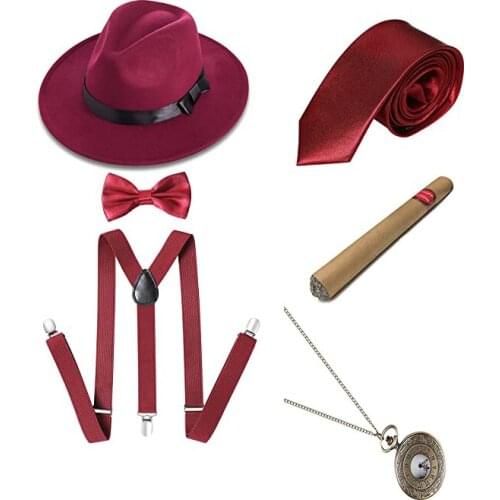 2021 Mens 20s Party Roaring 1920s Great Gatsby Accessories Set Newsboy Cap/Manhattan Hat Suspender Bow Tie