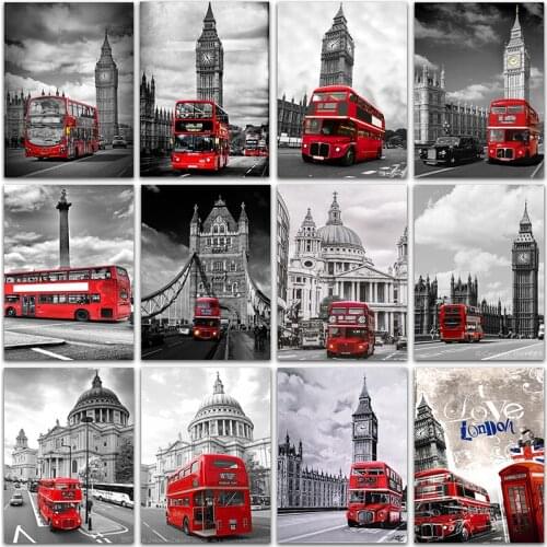 5D DIY Diamond Painting Kit Paint Eiffel Tower Red Car Bus Scenery Home Decor Full Square&Round embroidery mosaic Cross stitch