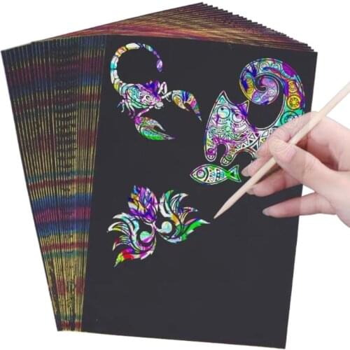Scratch Rainbow Art Paper Set 50Pcs Magic Scratch off Art Craft Supplies Kits for Fun DIY Toy