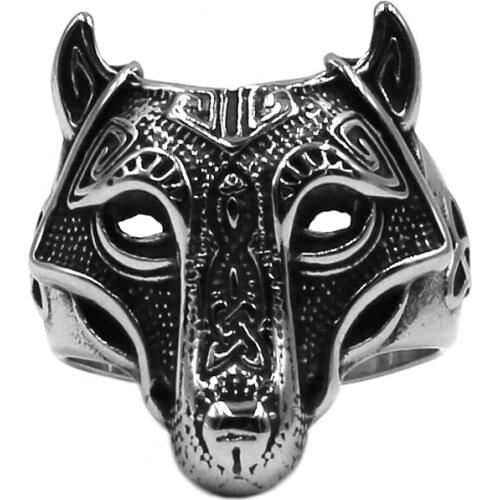 Norse Viking Wolf Ring Celtic Knot Stainless Steel Ring Nordic Rune Odin Symbol Amulet Arrow Biker Mens Ring Wholesale SWR0792A