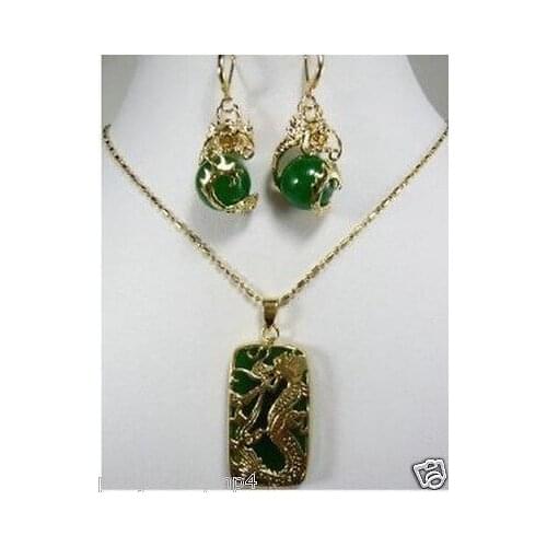 New Jewelry Green STONE Dragon earring Pendant necklace set watch wholesale Quartz jade CZ crystal