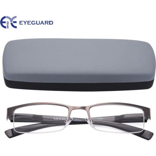 EYEGUARD Readers Reading Glasses Metal High Deluxe Rectangular Half Frame Business Men Gun & Grey