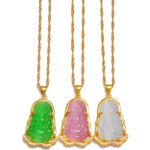 Anniyo Buddhist Guanyin Pendant Necklace Chinese Style Green/White Ornament Maitreya Buddha Amulet Hinduism #242706