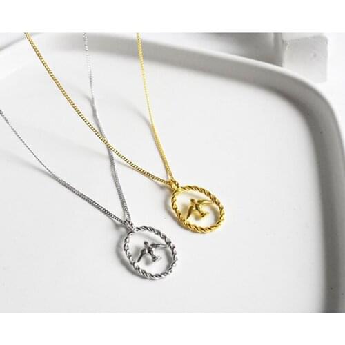 Genuine 925 Sterling Silver Peace Bird Pendant Necklace For Women Statement Korean Round Gold Necklaces Fine Jewelry Party Gifts