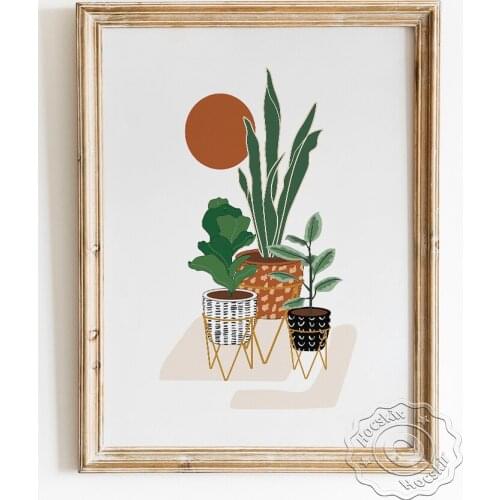 Potted Landscape Poster, Scandinavian Botanical Prints, Potted Plant Illustration Wall Stickers, Mid Century Modern Home Decor