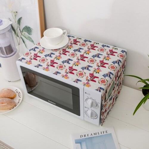 Cartoon Cotton And Linen Color Kitten Microwave Cover Dust Cover Oven Cover Storage Bag On Both Sides Kitchen Accessories