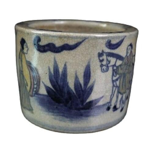 Early collection of Qing Dynasty Qianlong open blue and white plus color figure pattern incense burner antique porcelain