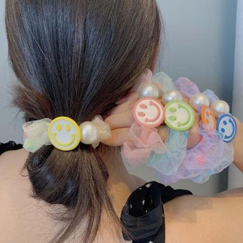 Embroidery Pearl Cartoon Ins Hair Accessories Headband Rubber Band Colorful Silk Yarn Cute Elastic Hair Band Headdress Wholesale