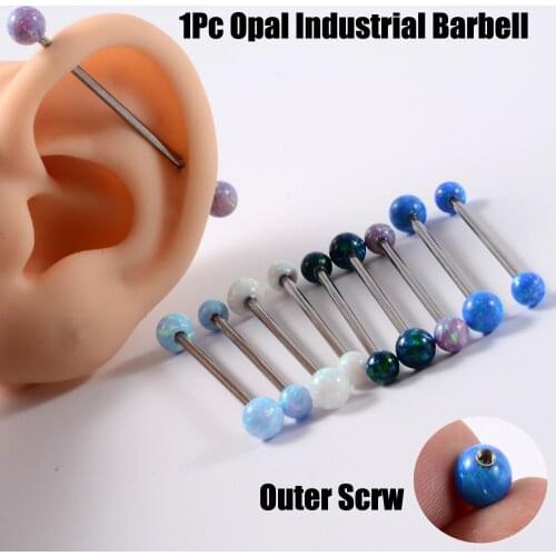 1Piece Stainless steel Fire Opal Blue 1.6X38mm Ear Industrial Barbell 14G Upper Ear Daith Piercing Earrings Body Jewelry