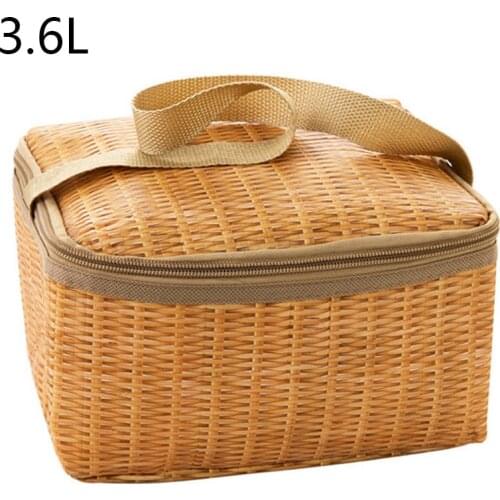 3.6L Thermal Cooler Bags Rattan-like Lunch Bag for Women Kids Men Picnic Portable Bags Insulated Pack