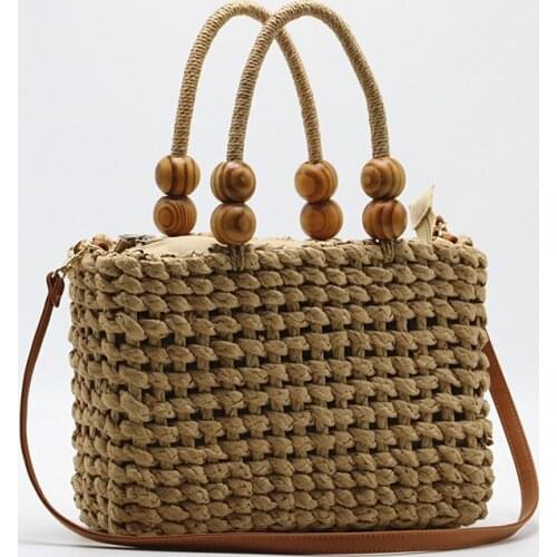Ventro Straw Shoulder Bag for Women 2021 New Bead Summer Purse and Handbag Large Capacity Tote Bags Vocational Bucket Beach Bag