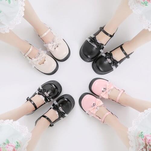 Japanese College Students Girls Round Toe Buckle Straps Bow Shoes Lolita JK Commuter Uniform cute shoes kawaii zapatilla mujer